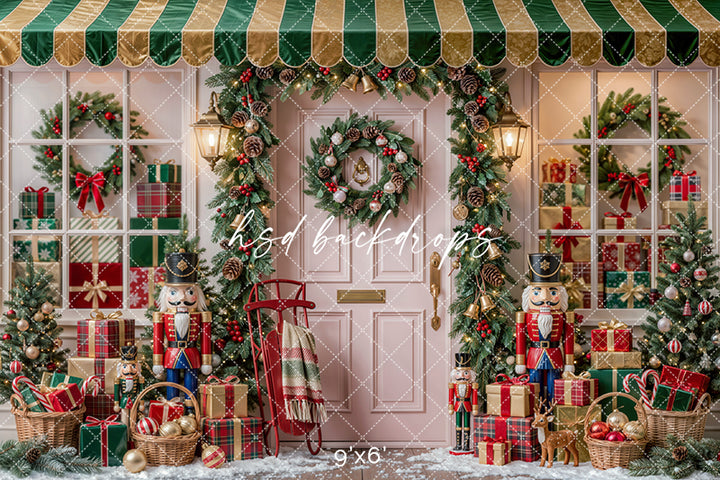 Merry Nutcracker Door Photography Backdrop – Traditional Christmas Studio Scene | HSD Backdrops