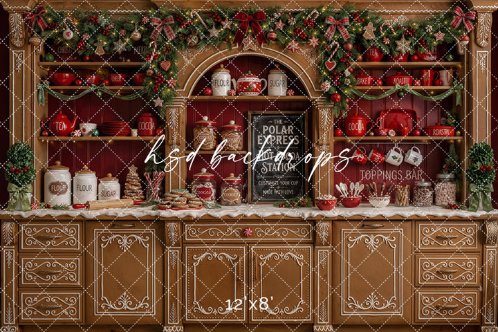 Gingerbread Hot Cocoa Bar Photography Backdrop – Festive Holiday Baking Scene | HSD Backdrops