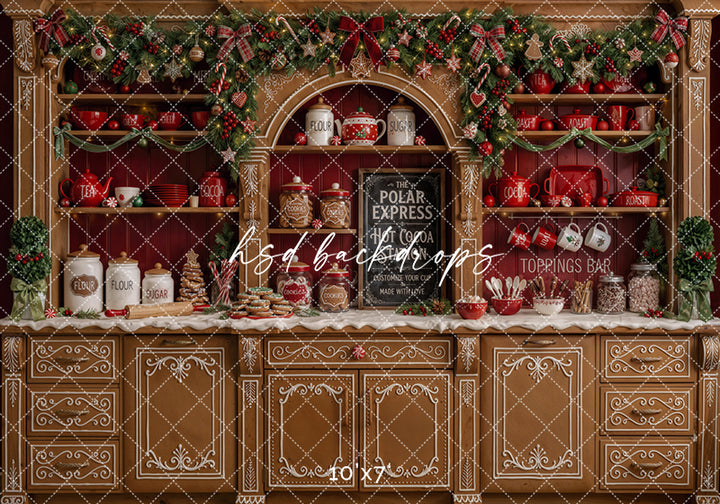 Gingerbread Hot Cocoa Bar Photography Backdrop – Festive Holiday Baking Scene | HSD Backdrops