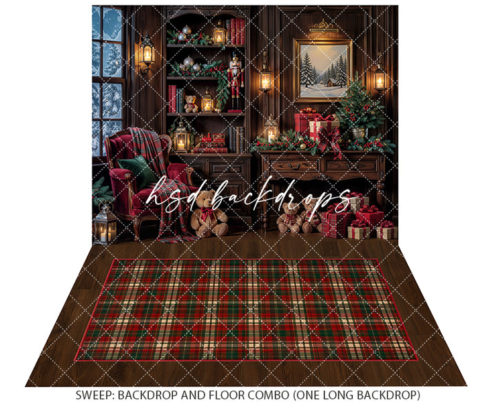 Cozy Christmas Study Photography Backdrop – Classic Holiday Library Scene | HSD Backdrops