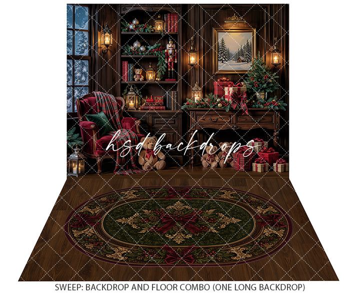 Cozy Christmas Study Photography Backdrop – Classic Holiday Library Scene | HSD Backdrops