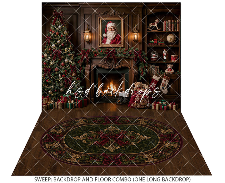 Santa’s Fireside Library Photography Backdrop – Classic Christmas Studio Scene | HSD Backdrops