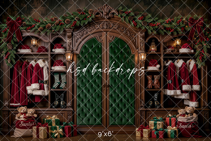Santa’s Wardrobe Christmas Photography Backdrop – Classic Holiday Studio Scene | HSD Backdrops
