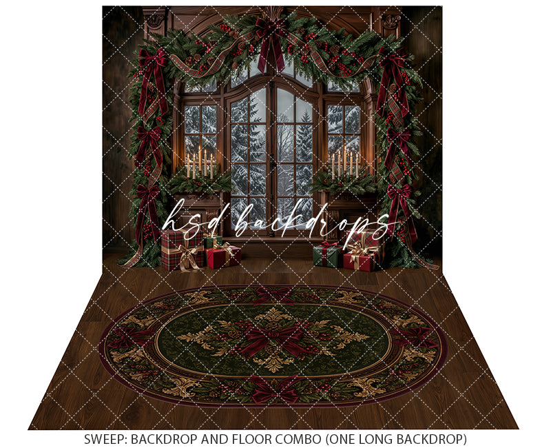 Winter Garland Window Photography Backdrop – Elegant Christmas Studio Scene | HSD Backdrops