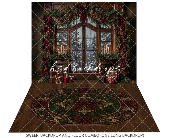 Winter Garland Window Photography Backdrop – Elegant Christmas Studio Scene | HSD Backdrops
