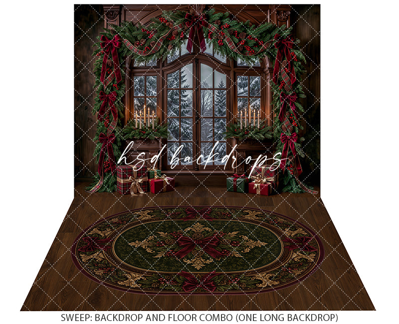 Winter Garland Window Photography Backdrop – Elegant Christmas Studio Scene | HSD Backdrops