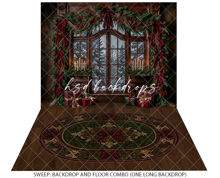 Winter Garland Window Photography Backdrop – Elegant Christmas Studio Scene | HSD Backdrops