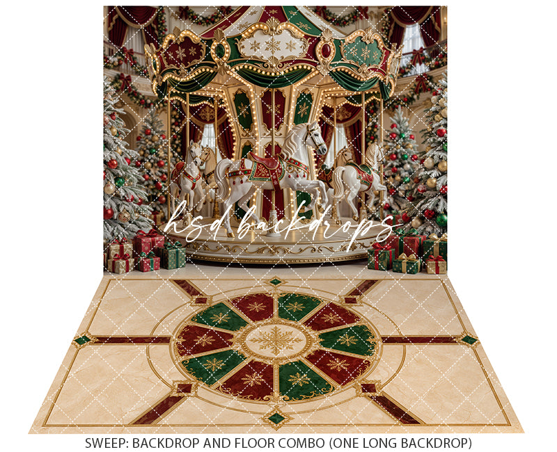 Christmas Carousel Photography Backdrop – Classic Holiday Studio Scene | HSD Backdrops