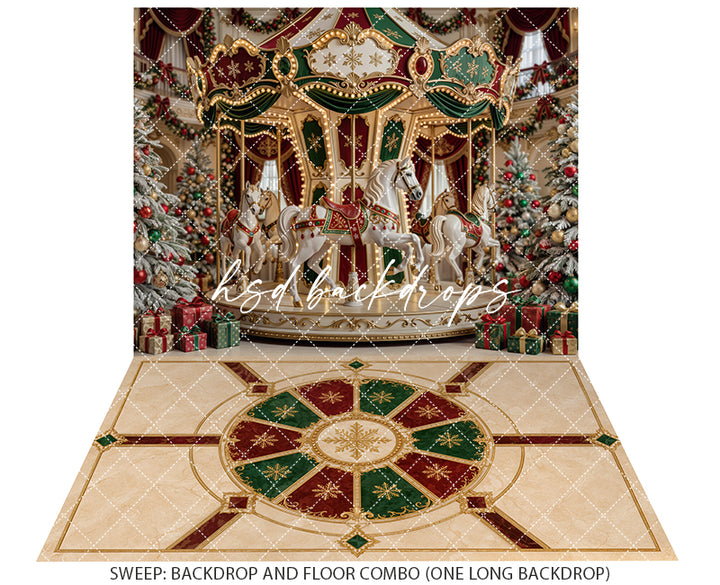 Christmas Carousel Photography Backdrop – Classic Holiday Studio Scene | HSD Backdrops