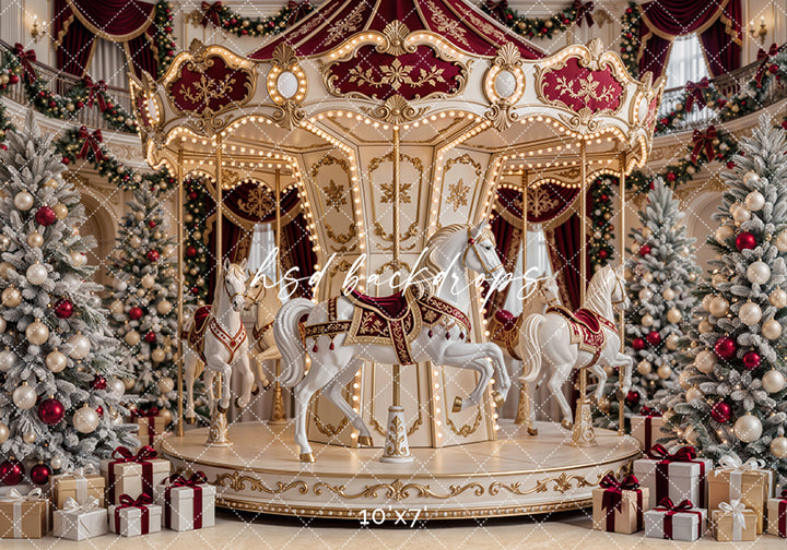 Holiday Carousel Dreams Photography Backdrop – Luxury Christmas Studio Scene | HSD Backdrops