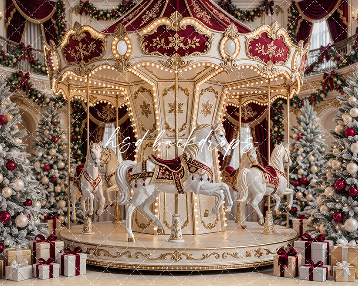 Holiday Carousel Dreams Photography Backdrop – Luxury Christmas Studio Scene | HSD Backdrops