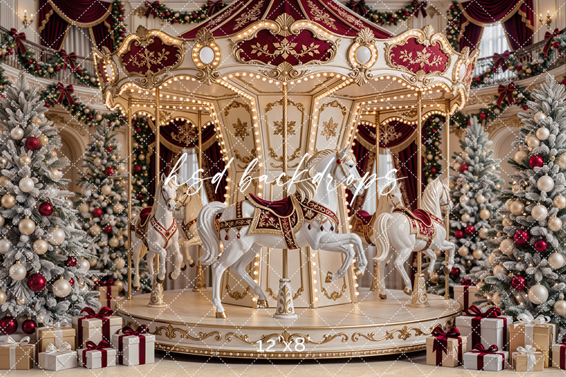 Holiday Carousel Dreams Photography Backdrop – Luxury Christmas Studio Scene | HSD Backdrops