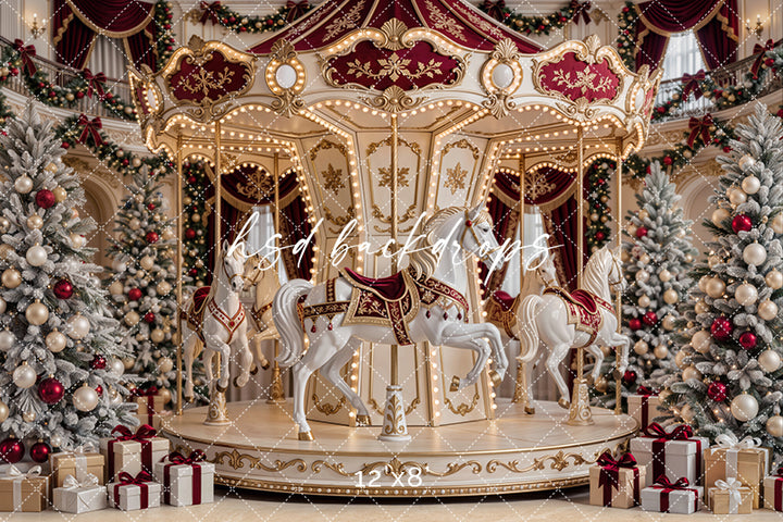 Holiday Carousel Dreams Photography Backdrop – Luxury Christmas Studio Scene | HSD Backdrops