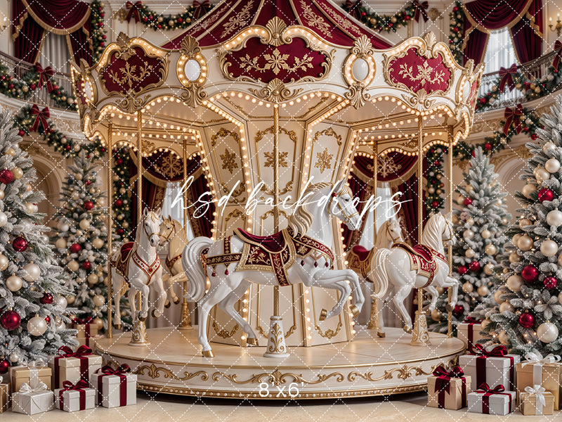 Holiday Carousel Dreams Photography Backdrop – Luxury Christmas Studio Scene | HSD Backdrops