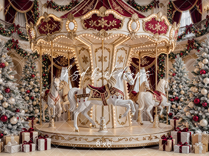Holiday Carousel Dreams Photography Backdrop – Luxury Christmas Studio Scene | HSD Backdrops