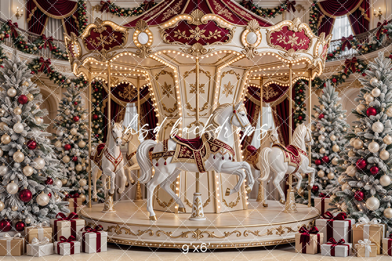 Holiday Carousel Dreams Photography Backdrop – Luxury Christmas Studio Scene | HSD Backdrops