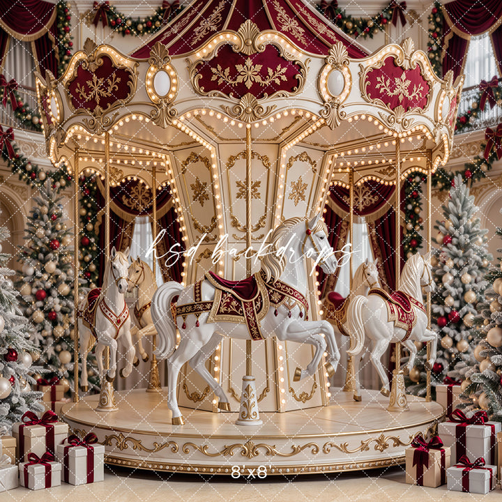Holiday Carousel Dreams Photography Backdrop – Luxury Christmas Studio Scene | HSD Backdrops