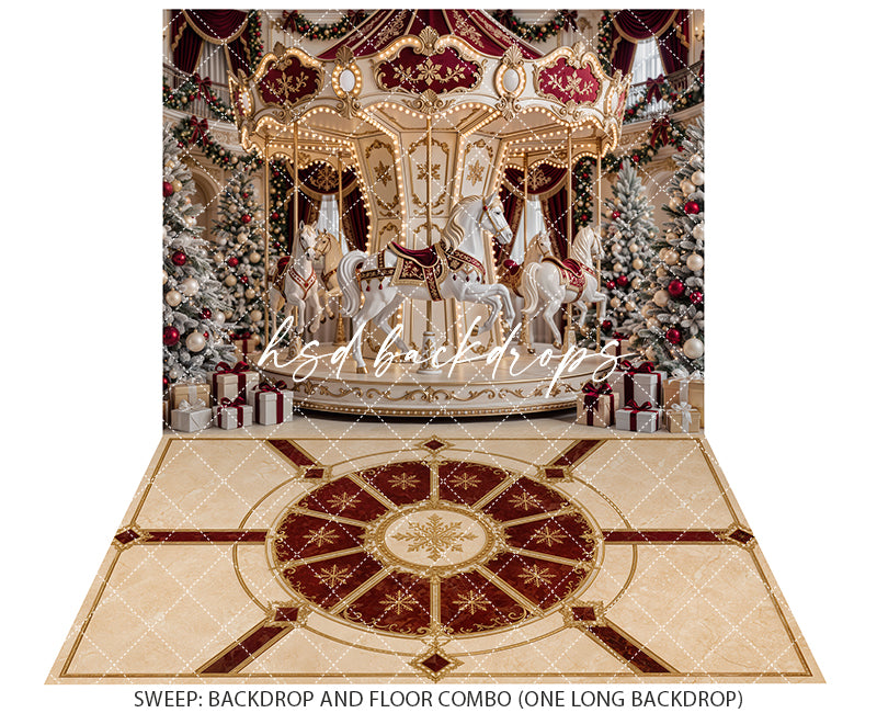 Holiday Carousel Dreams Photography Backdrop – Luxury Christmas Studio Scene | HSD Backdrops