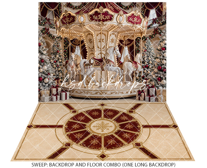 Holiday Carousel Dreams Photography Backdrop – Luxury Christmas Studio Scene | HSD Backdrops