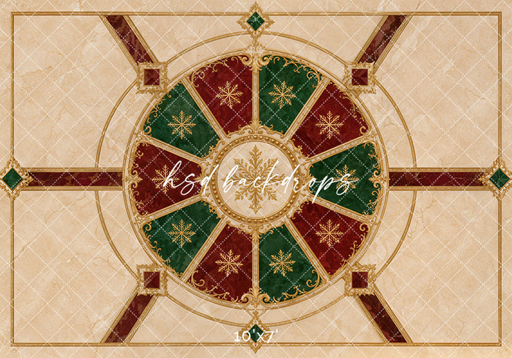 Christmas Carousel Marble Floor Photography Backdrop – Elegant Holiday Floor Design | HSD Backdrops