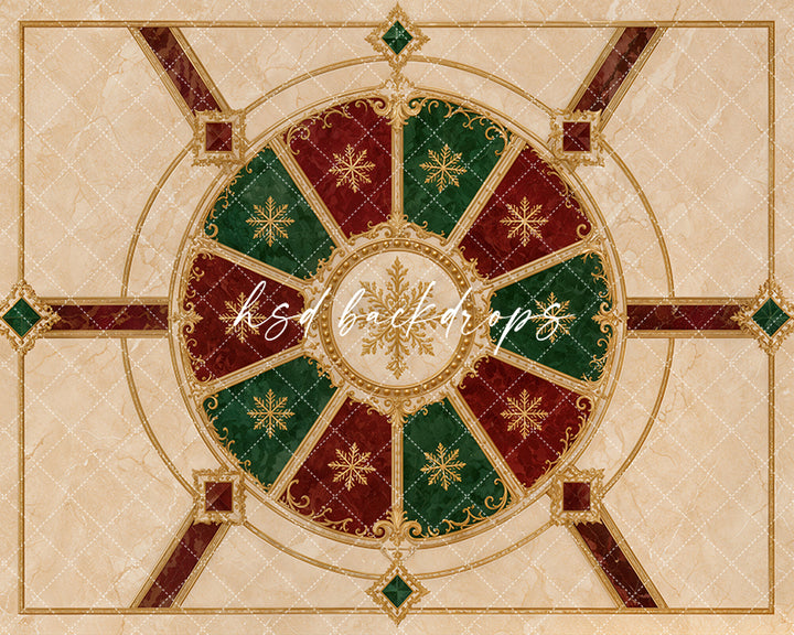 Christmas Carousel Marble Floor Mat – Elegant Holiday Floor Design | HSD Backdrops