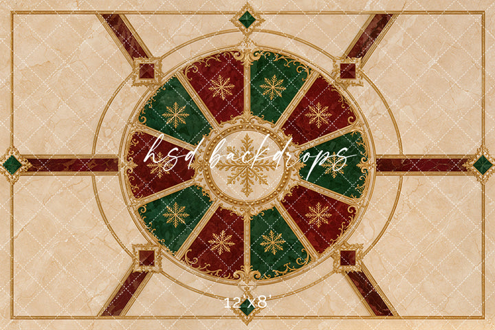 Christmas Carousel Marble Floor Mat – Elegant Holiday Floor Design | HSD Backdrops