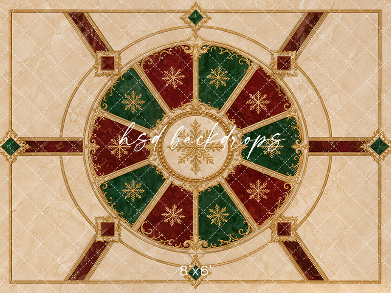 Christmas Carousel Marble Floor Photography Backdrop – Elegant Holiday Floor Design | HSD Backdrops