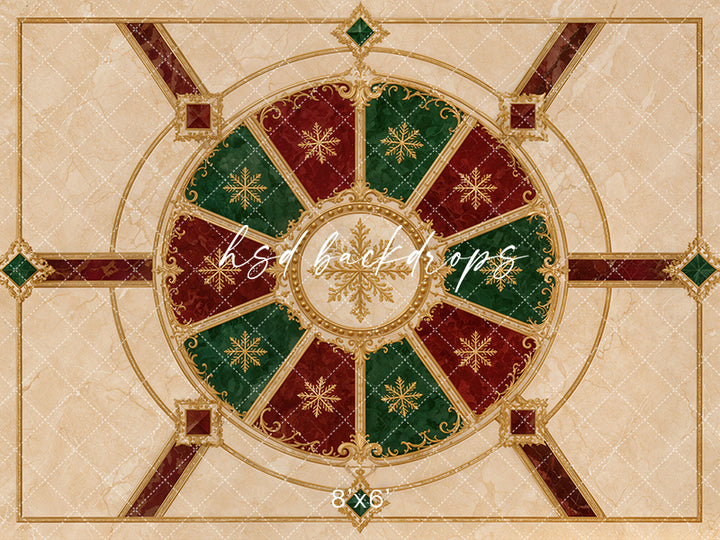 Christmas Carousel Marble Floor Photography Backdrop – Elegant Holiday Floor Design | HSD Backdrops