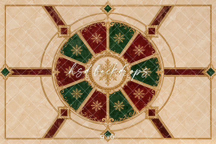 Christmas Carousel Marble Floor Mat – Elegant Holiday Floor Design | HSD Backdrops
