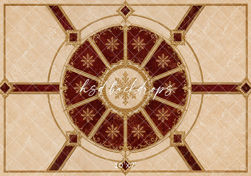 Crimson Carousel Marble Floor Mat – Elegant Christmas Studio Floor | HSD Backdrops