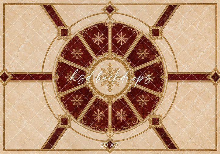 Crimson Carousel Marble Floor Mat – Elegant Christmas Studio Floor | HSD Backdrops