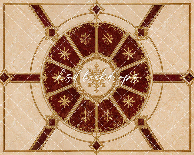 Crimson Carousel Marble Floor Photography Backdrop – Elegant Christmas Studio Floor | HSD Backdrops