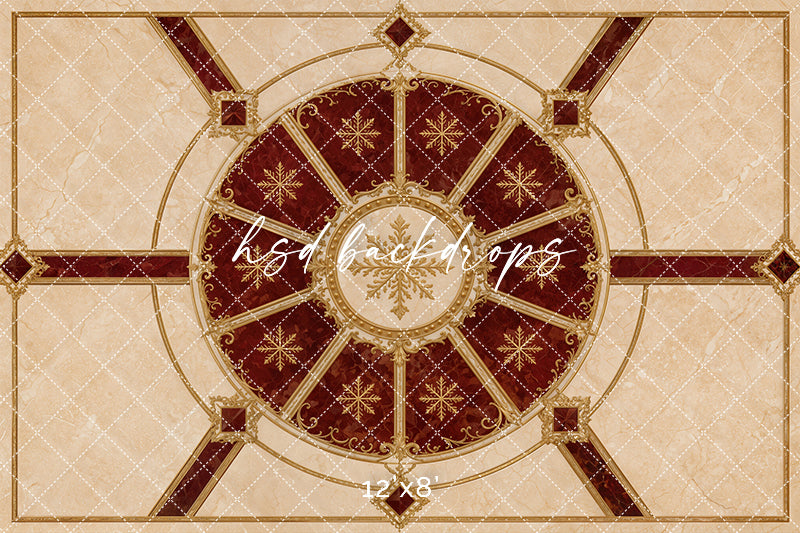 Crimson Carousel Marble Floor Mat – Elegant Christmas Studio Floor | HSD Backdrops