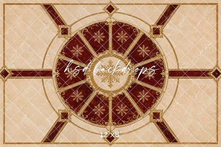 Crimson Carousel Marble Floor Mat – Elegant Christmas Studio Floor | HSD Backdrops