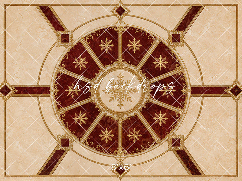 Crimson Carousel Marble Floor Photography Backdrop – Elegant Christmas Studio Floor | HSD Backdrops