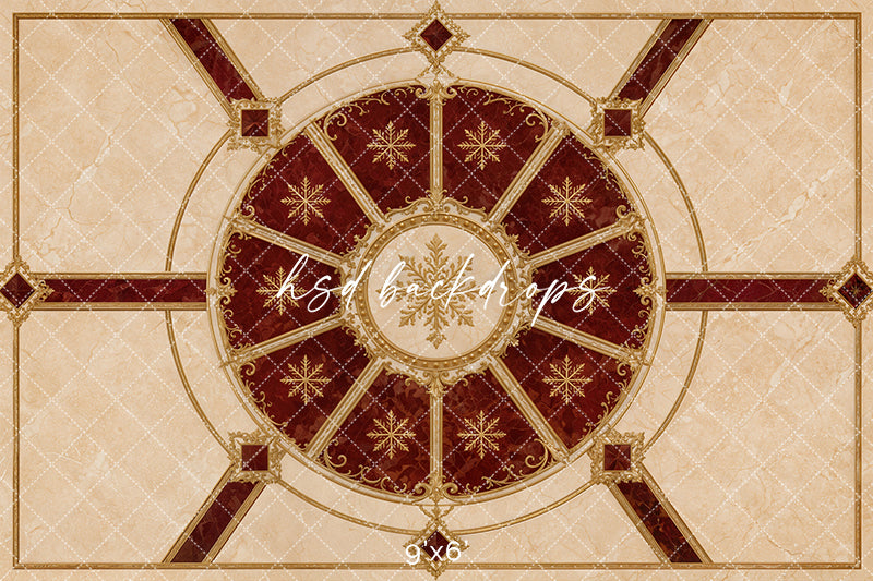 Crimson Carousel Marble Floor Photography Backdrop – Elegant Christmas Studio Floor | HSD Backdrops
