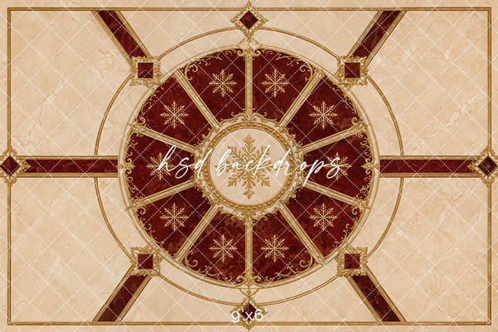 Crimson Carousel Marble Floor Mat – Elegant Christmas Studio Floor | HSD Backdrops