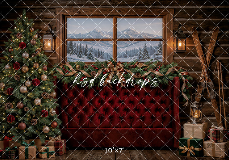 Cozy Cabin Christmas Photography Backdrop – Winter Mountain Holiday Scene | HSD Backdrops