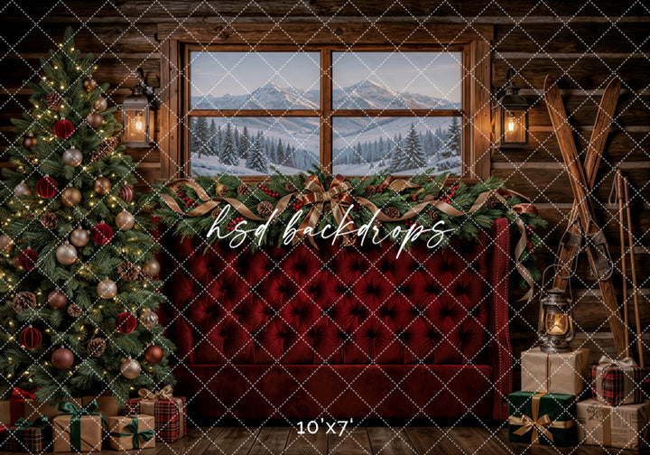 Cozy Cabin Christmas Photography Backdrop – Winter Mountain Holiday Scene | HSD Backdrops