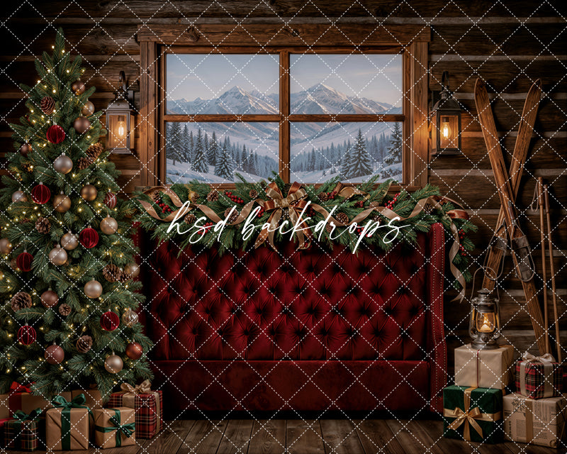 Cozy Cabin Christmas Photography Backdrop – Winter Mountain Holiday Scene | HSD Backdrops
