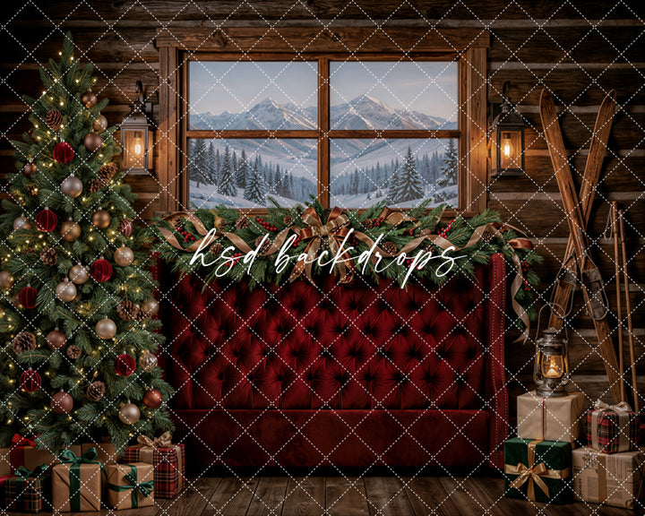 Cozy Cabin Christmas Photography Backdrop – Winter Mountain Holiday Scene | HSD Backdrops