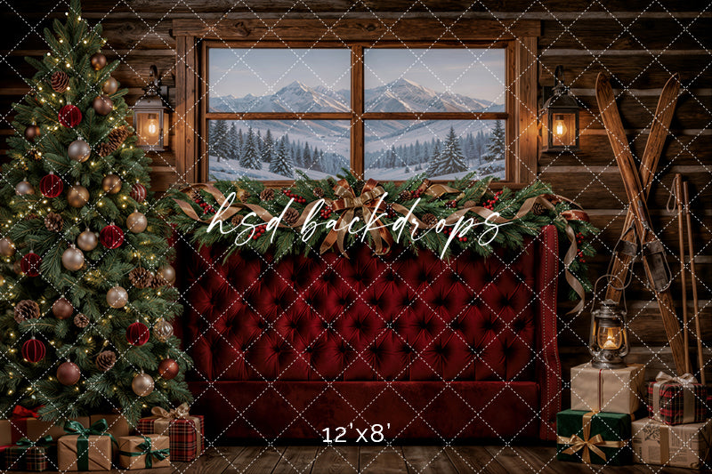 Cozy Cabin Christmas Photography Backdrop – Winter Mountain Holiday Scene | HSD Backdrops