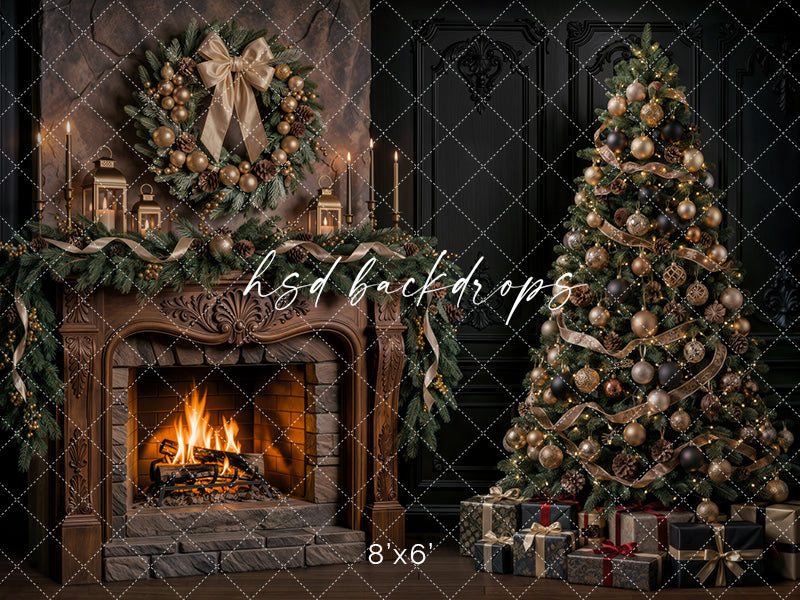 CHS9527x5gilded-evergreen-christmas-fireplace-photography-backdrop