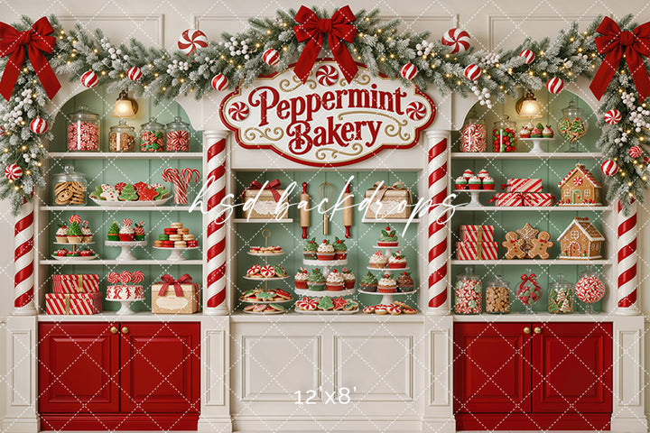 Peppermint Bakery Christmas Photography Backdrop – Sweet Holiday Studio Scene | HSD Backdrops