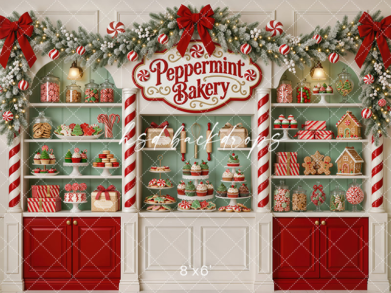 Peppermint Bakery Christmas Photography Backdrop – Sweet Holiday Studio Scene | HSD Backdrops