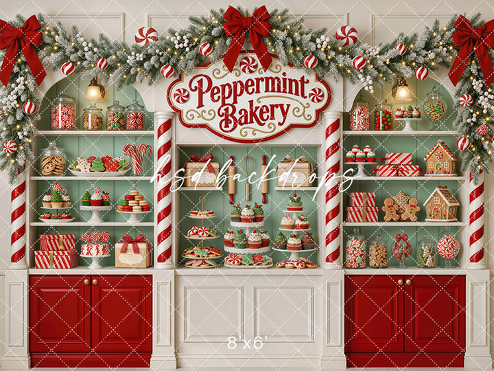 Peppermint Bakery Christmas Photography Backdrop – Sweet Holiday Studio Scene | HSD Backdrops