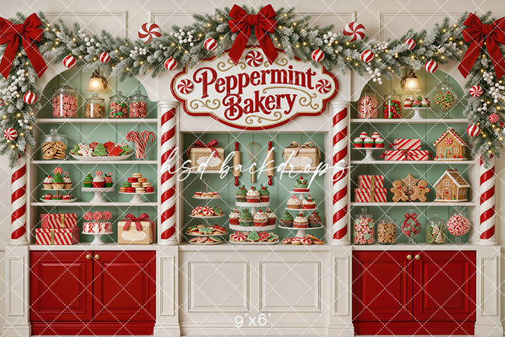 Peppermint Bakery Christmas Photography Backdrop – Sweet Holiday Studio Scene | HSD Backdrops