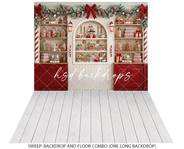 Candy Cane Christmas Bakery Photography Backdrop – Festive Holiday Treat Scene | HSD Backdrops