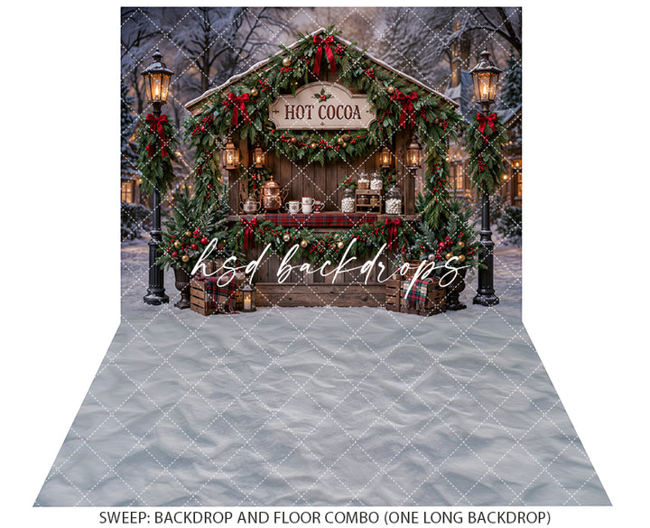 Christmas Hot Cocoa Stand Photography Backdrop – Snowy Holiday Market Scene | HSD Backdrops
