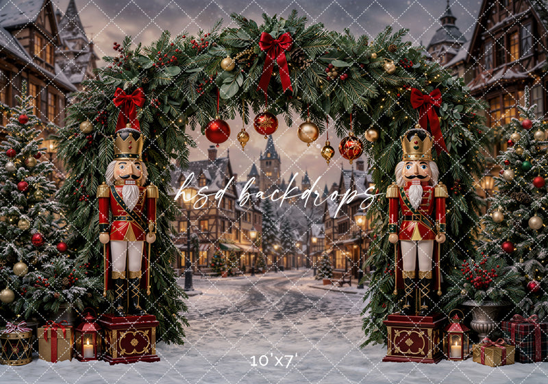 Nutcracker Village Arch Photography Backdrop – Classic Christmas Studio Scene | HSD Backdrops